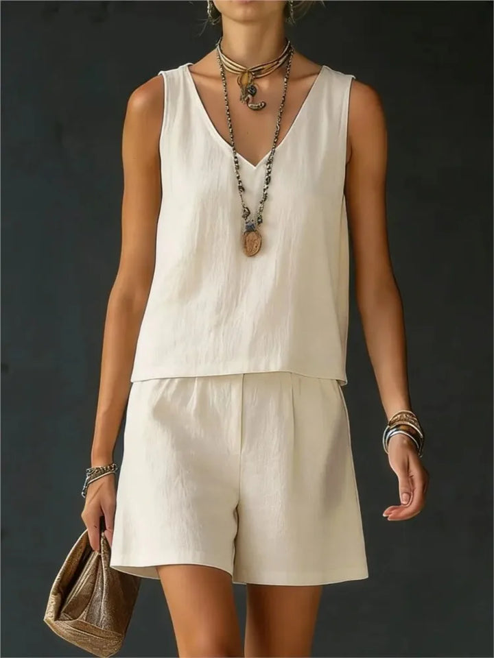 Diana Sleeveless V Neck Short Set