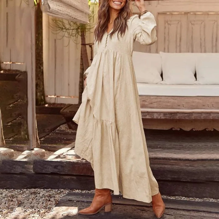 Sherry Comfortable V Neck Cotton Maxi Dress