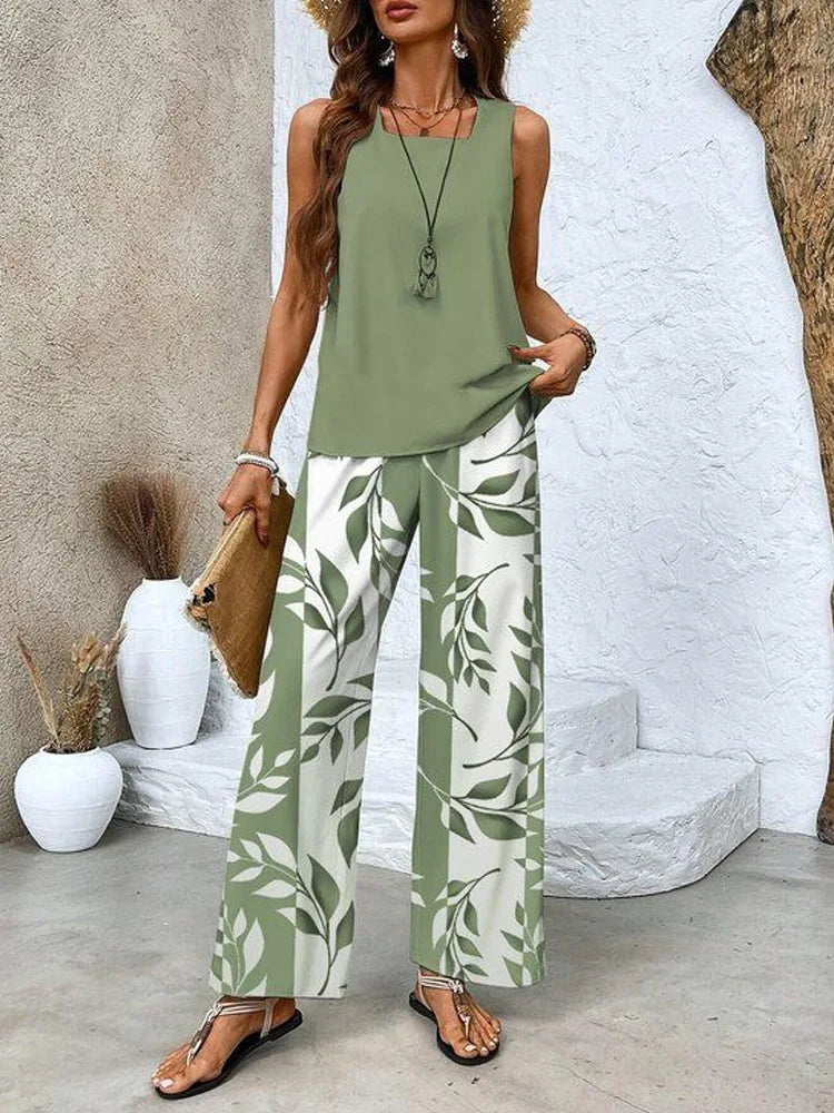 Marceline Leaf Print Two-Piece Set