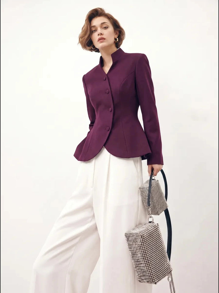 Simona Cinched Stand Collar Blazer