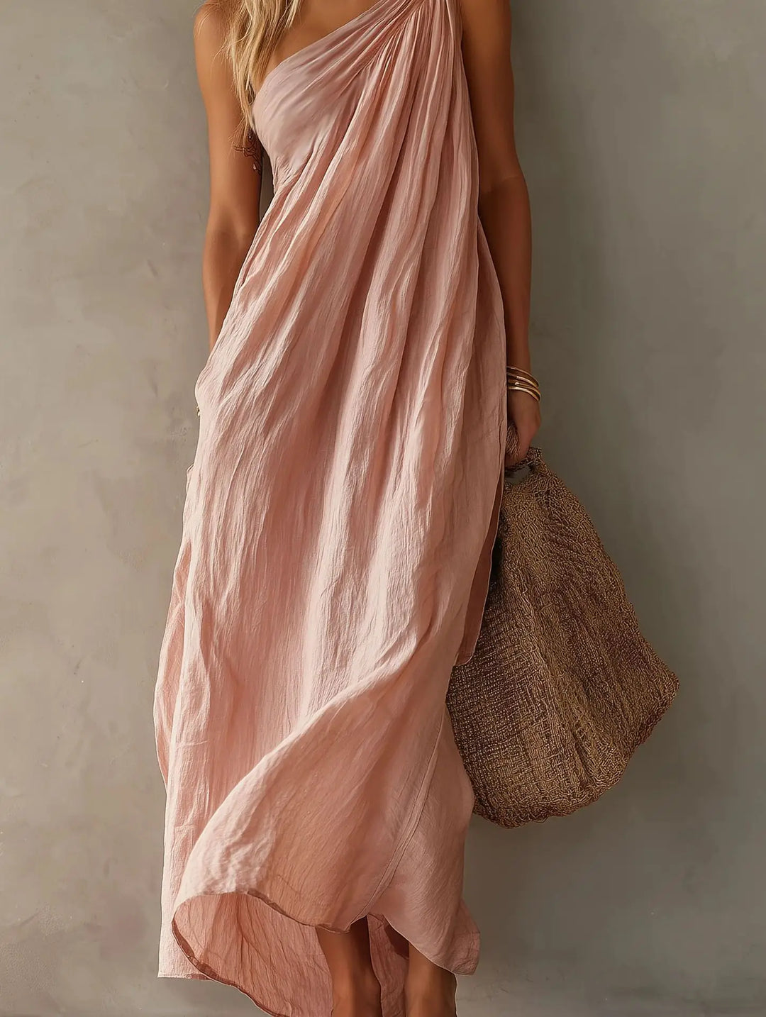 Celine One Shoulder Linen Maxi Dress