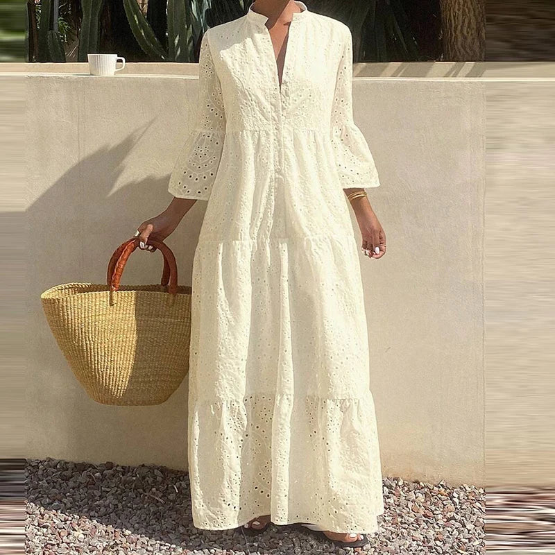 Nora Deep V Flared Sleeve Maxi Dress