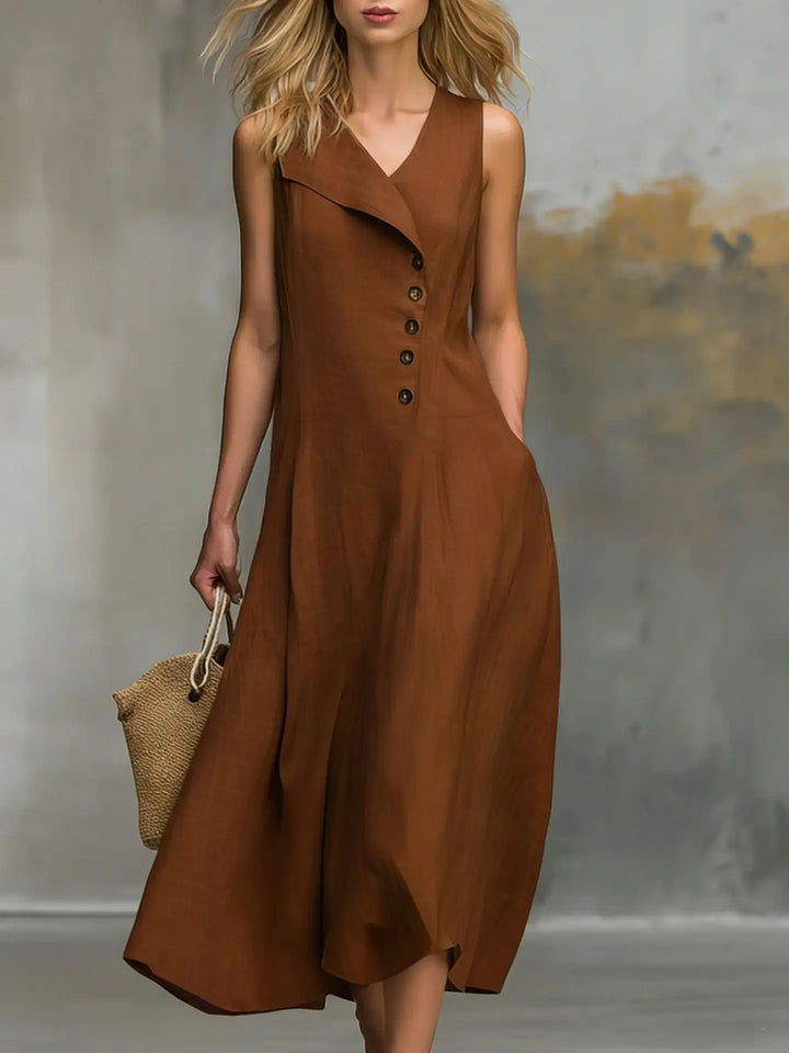 Kenna Button Detail Flowy Midi Dress