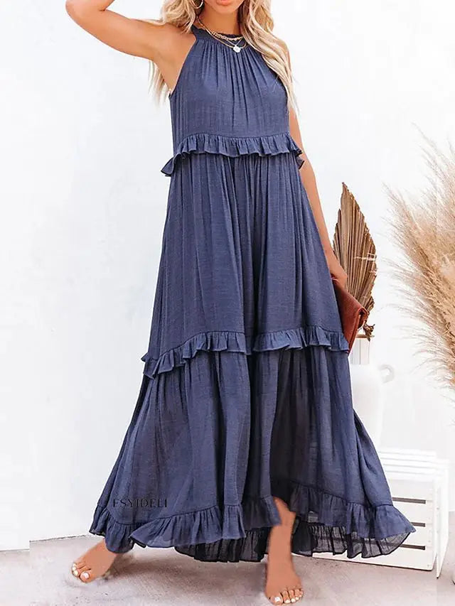 Avah Ruffle Trim Maxi Dress