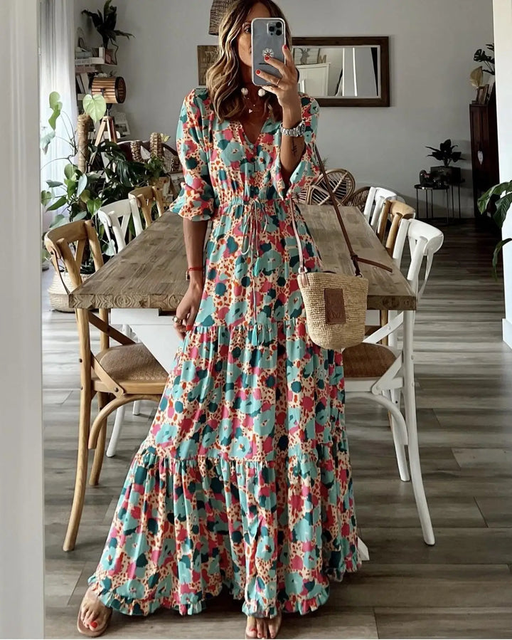 Genevieve Boho Print Vintage Summer Dress