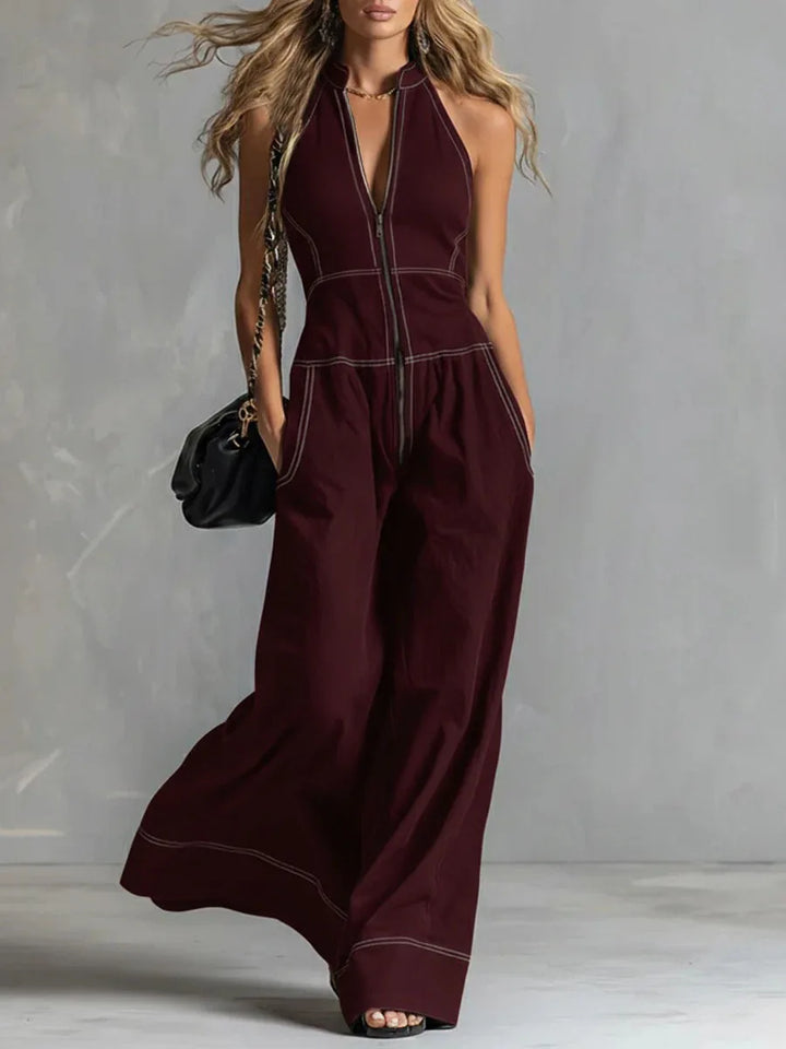 Kaia Zip Front Wide Leg Jumpsuit