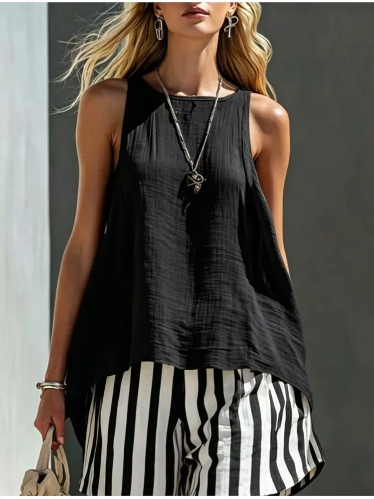 Kaia Sleeveless Striped Two Piece Outfit