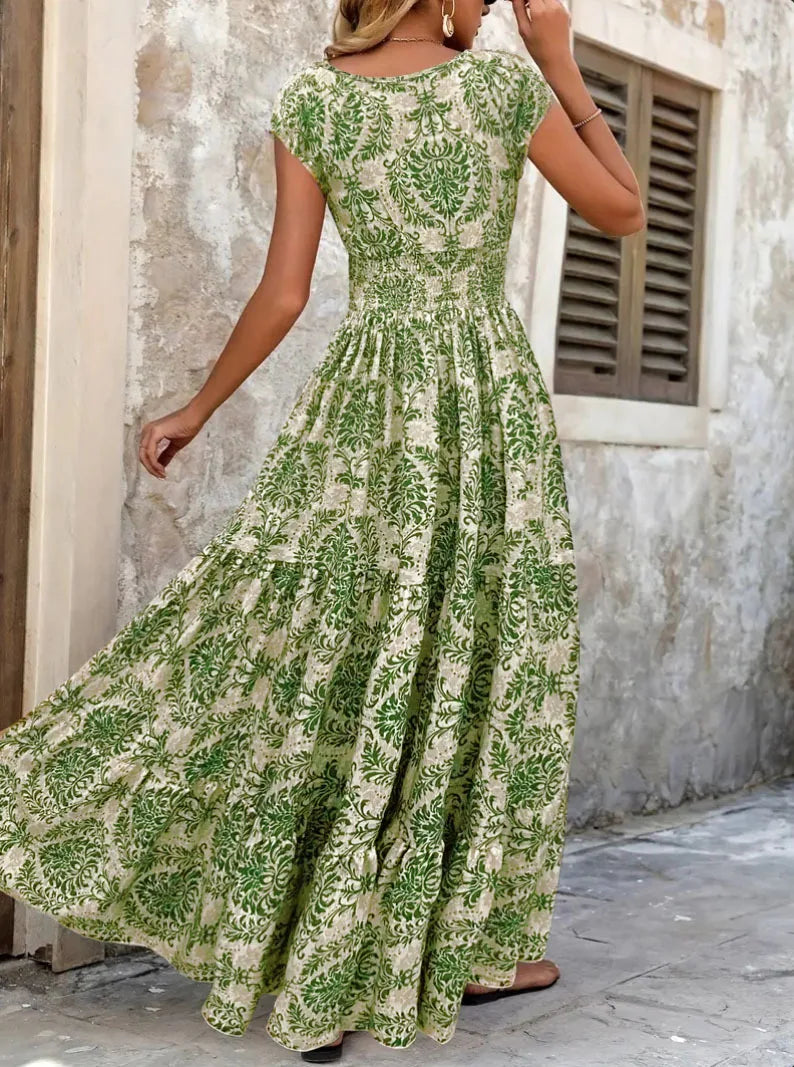 Fiona Elegant V Neck Bohemian Maxi Dress