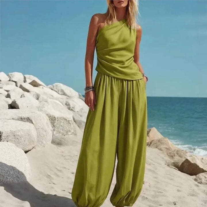 Lacey One Shoulder Trouser Set