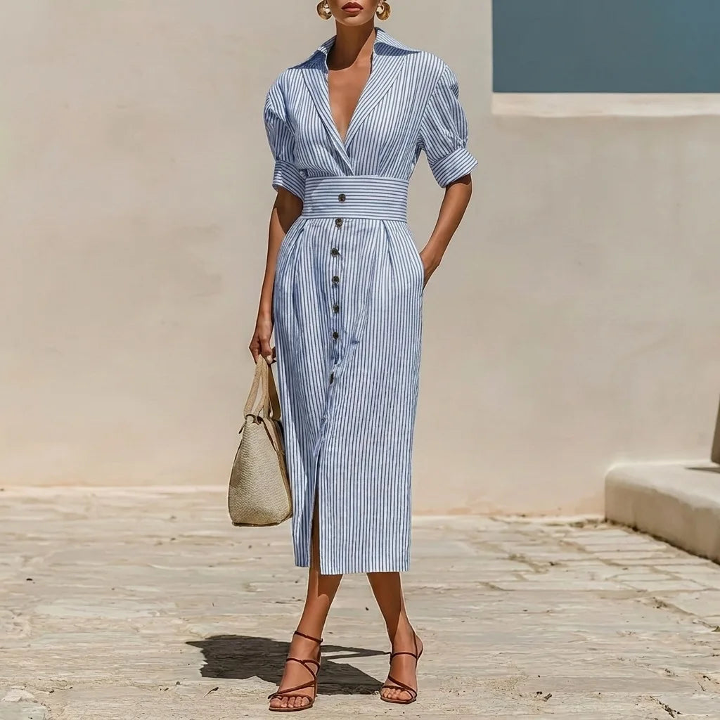 Riana Striped Shirt Midi Dress