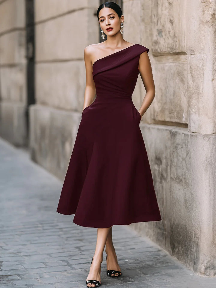 Eileen Elegant One Shoulder Midi Dress
