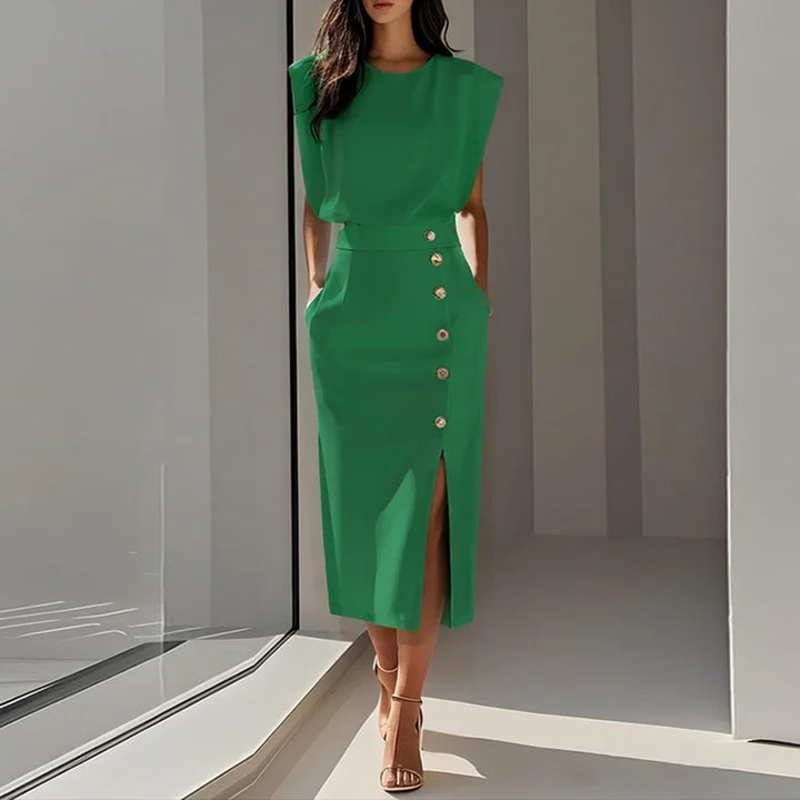 Paige Elegant Button Split Midi Dress