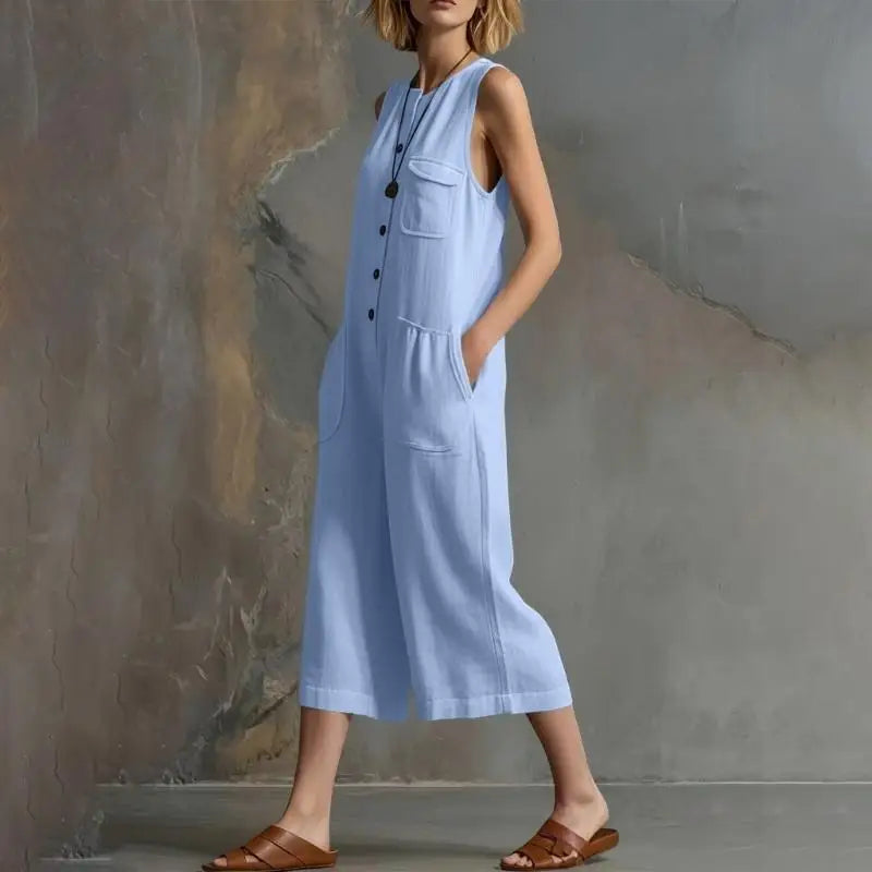 Talia Button Front Realxed Dungaree Jumpsuit