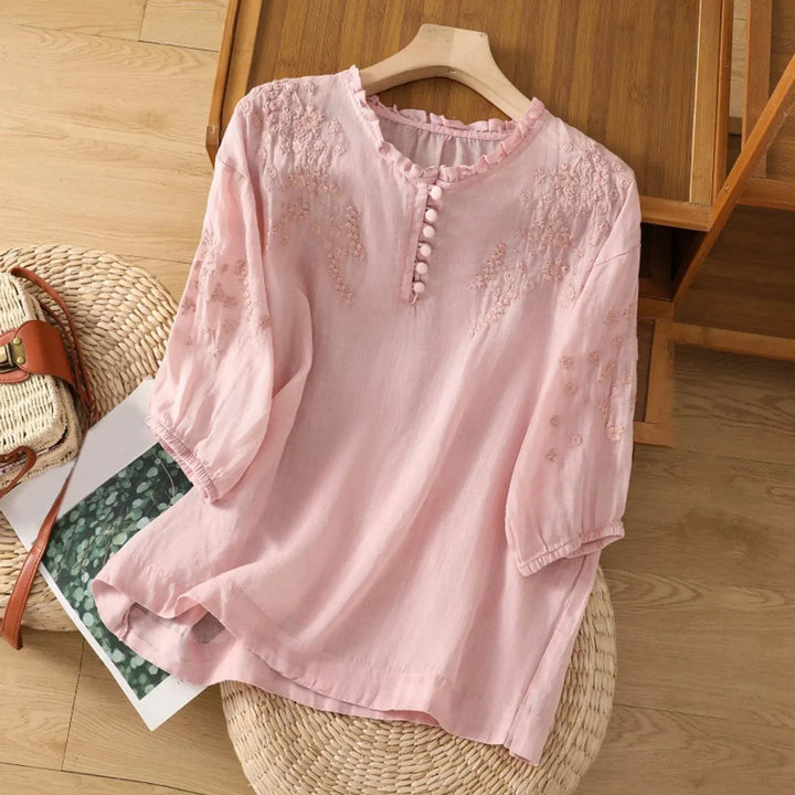 Elise Floral Button-Front Blouse
