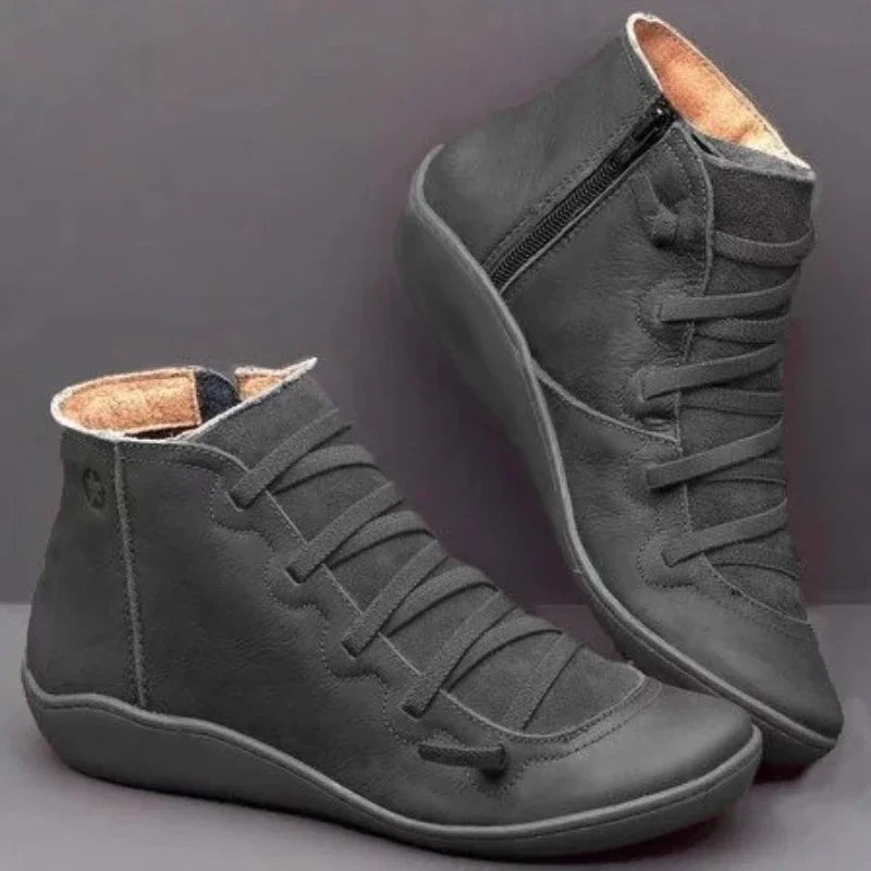 Black lace-up ankle boots with side zip, pair view