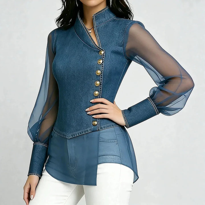 Marcella Chiffon Denim Top