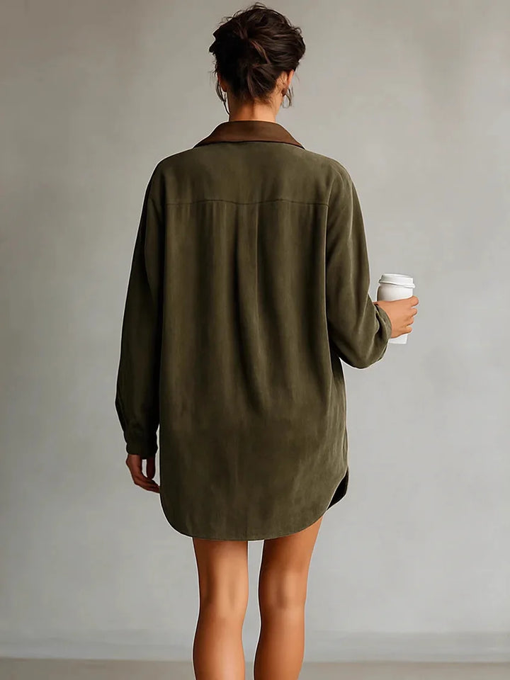Marigold Suede Mini Shirt Dress