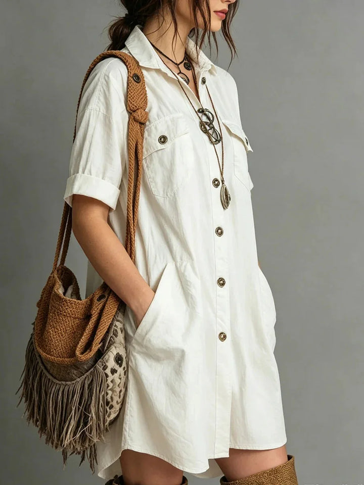 Alisha Button Mini Shirt Dress