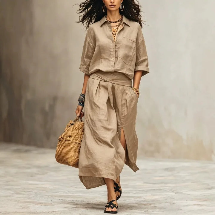 Carina Linen Shirt and Midi Skirt Set