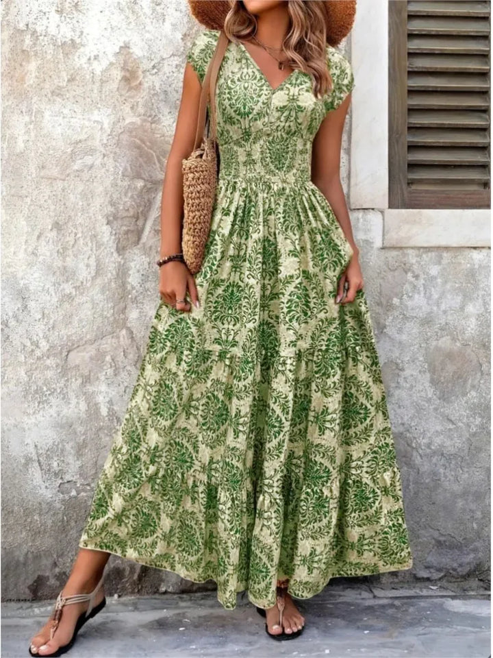 Fiona Elegant V Neck Bohemian Maxi Dress