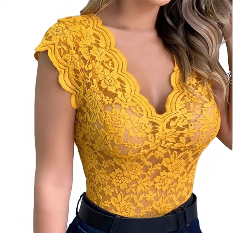 Celestine Deep V Neck Lace Top