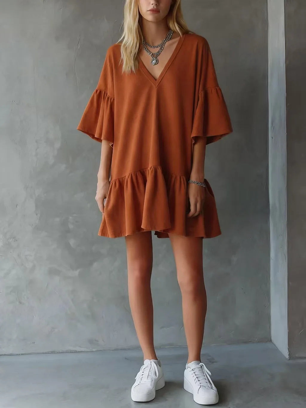 Joanna Lightweight V Neck Mini Dress