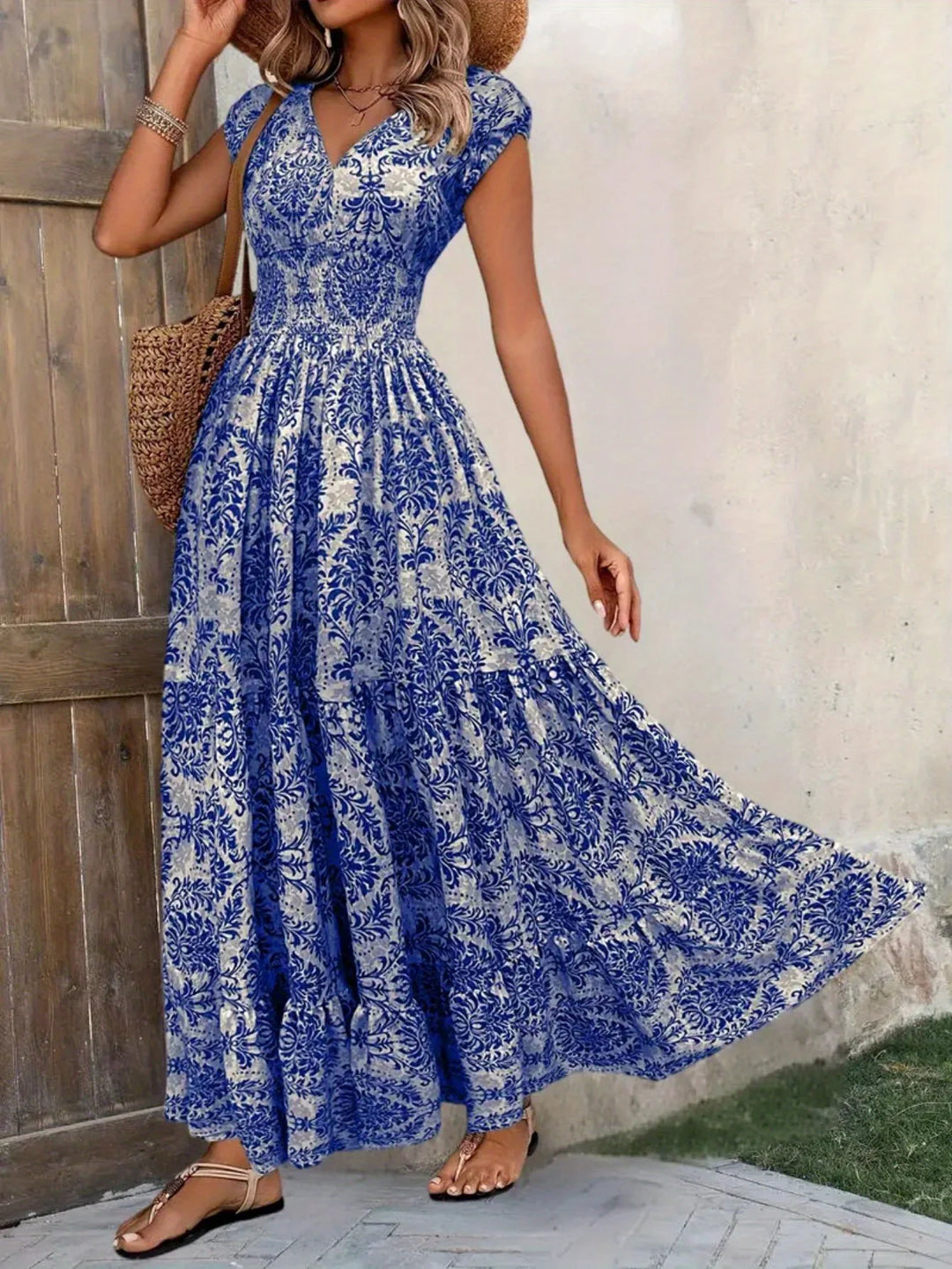 Willow Floral V Neck Long Sleeve Flared Midi Dress