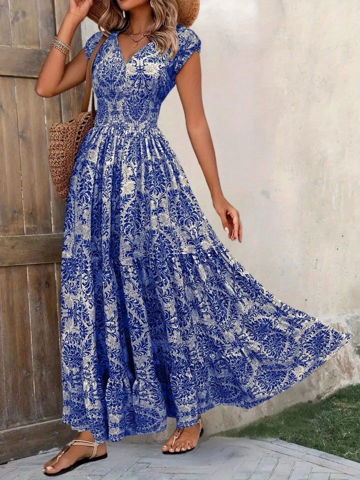 Willow Floral V Neck Long Sleeve Flared Midi Dress