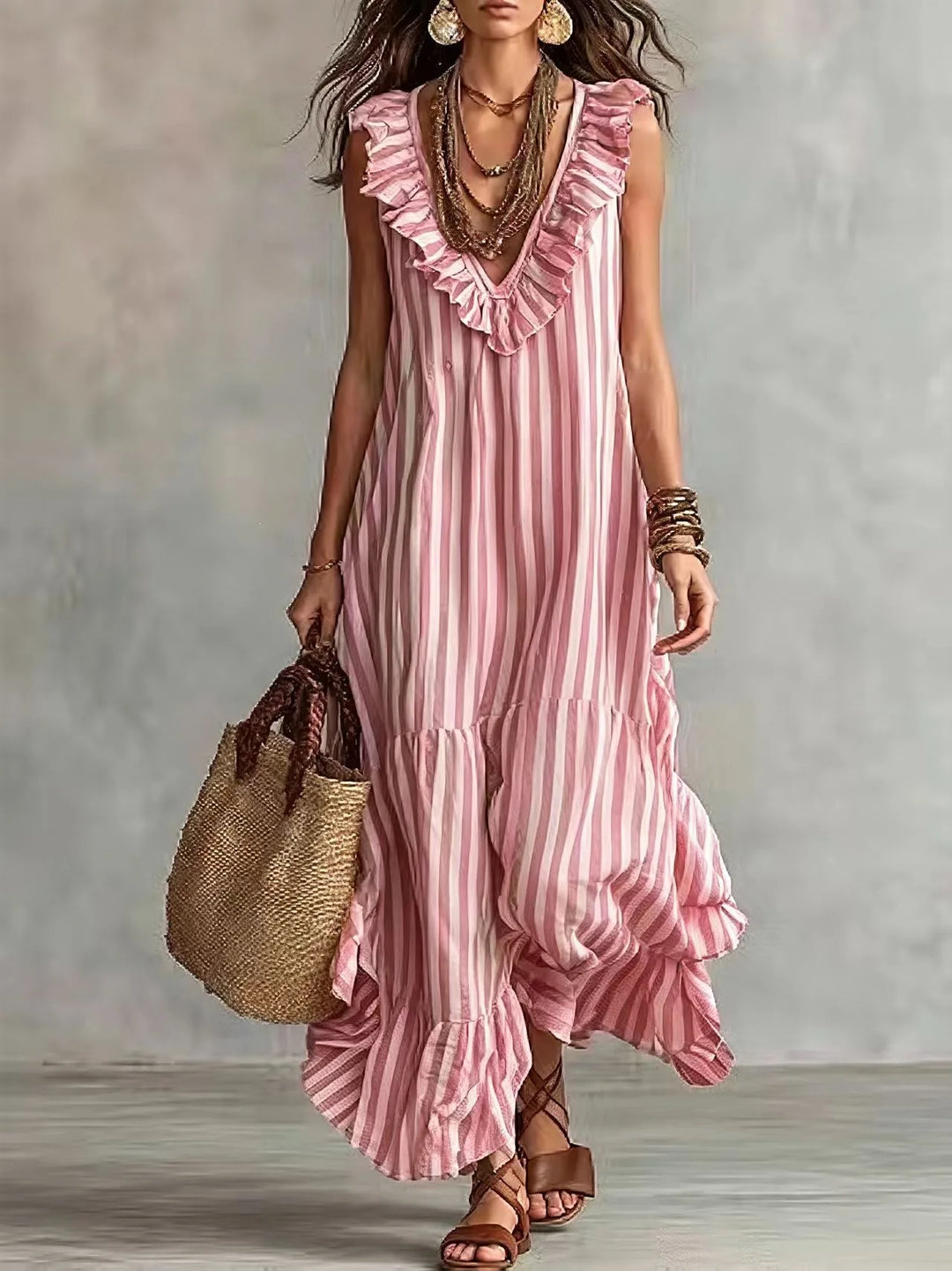 Ainsley Ruffle Striped Maxi Dress