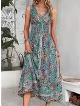 Aubrielle Sleeveless Bohemian Print Midi Dress