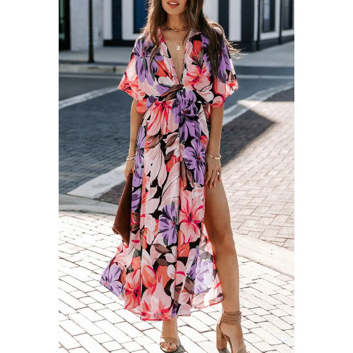 Valerie Floral Side Slit Spring Maxi Dress