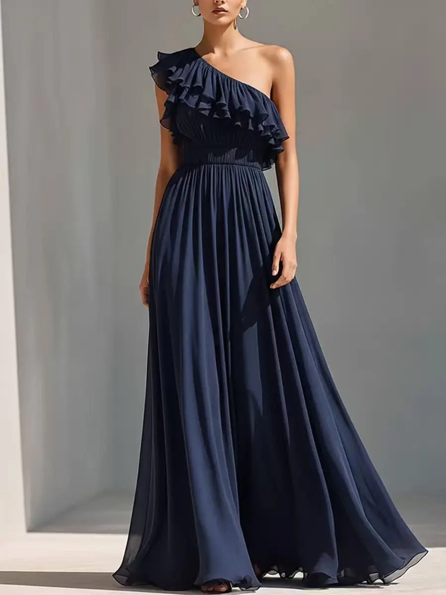 Arabella One Shoulder Pleated Wedding Guest Dress