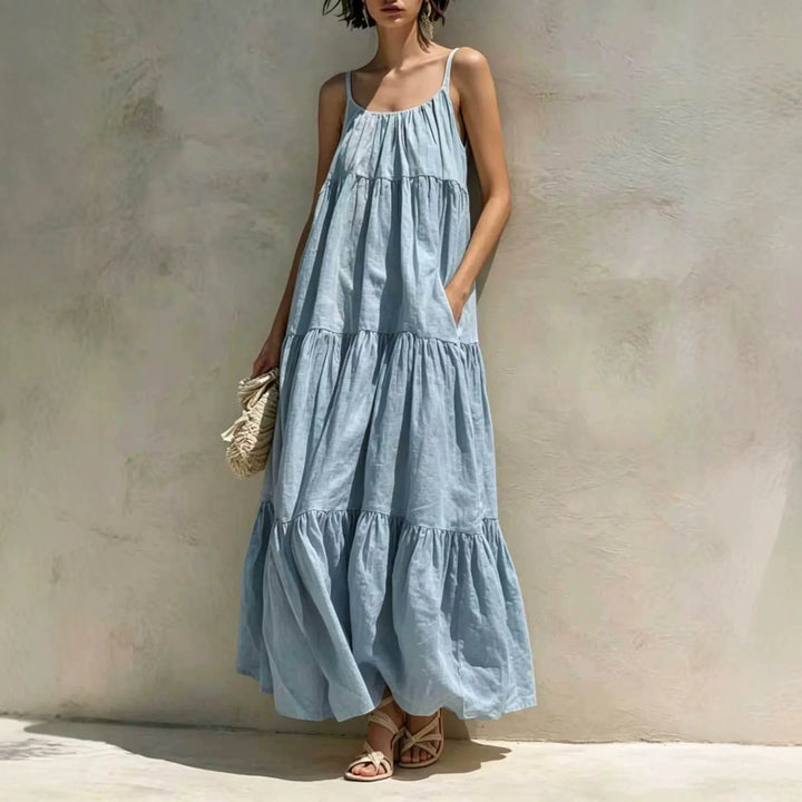 Cassia Tiered Linen Maxi Dress
