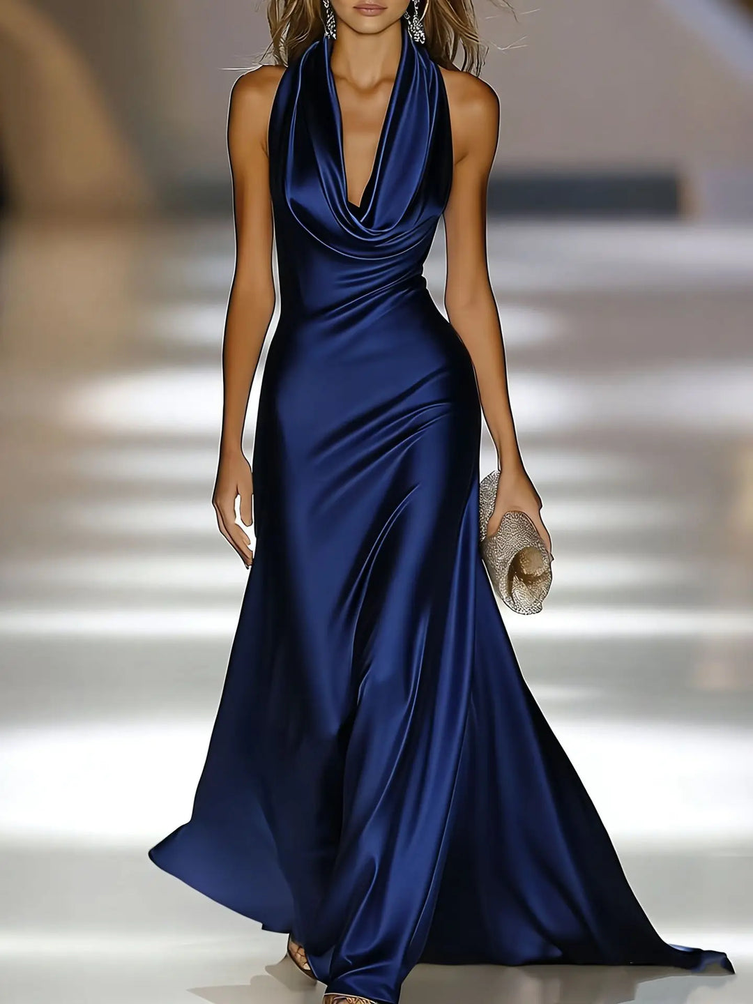 Evangeline Satin Halter Maxi Dress