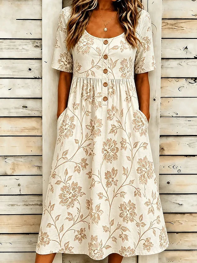 Elowen Boho Floral Button Midi Dress