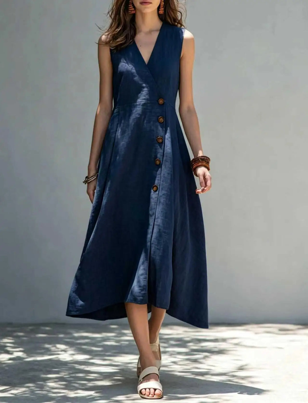 Presley Asymmetrical Button Maxi Dress