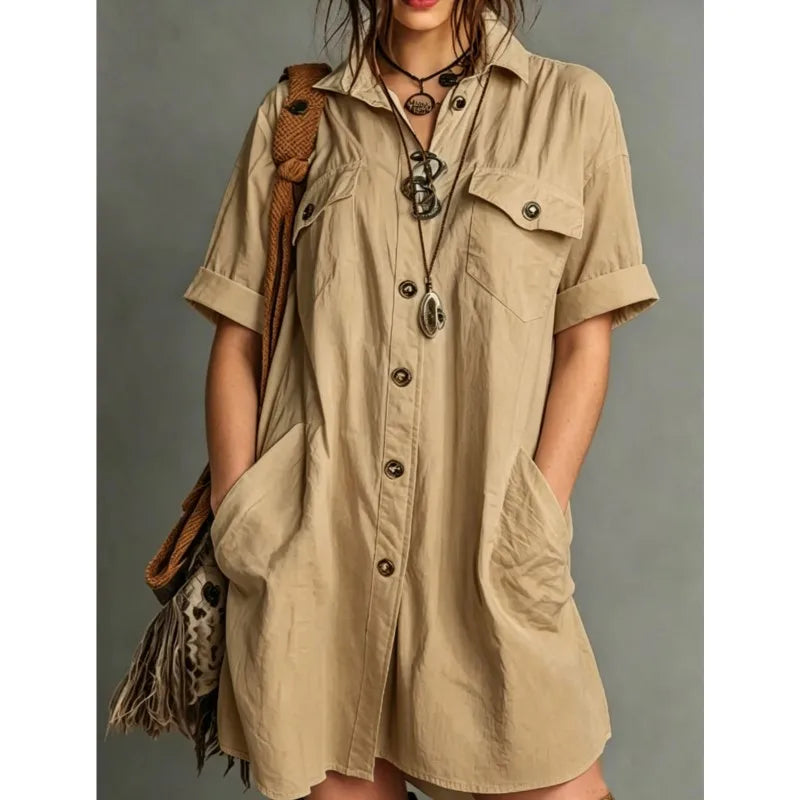 Alisha Button Mini Shirt Dress