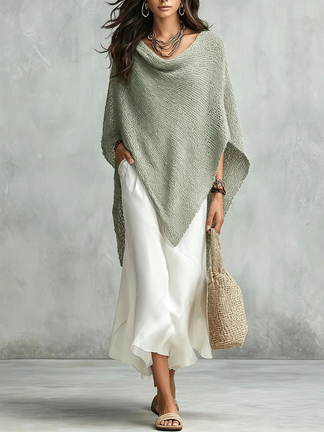 Delaney Knit Poncho Maxi Dress Set