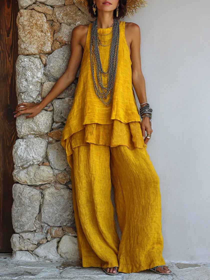 Rina Linen Blend Loose Pants Set