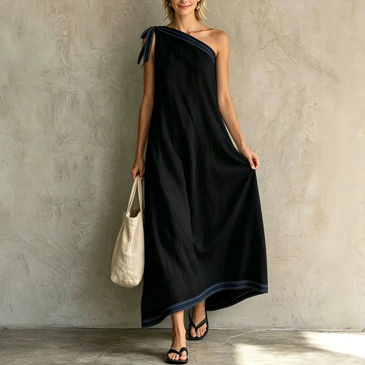 Emilia One Shoulder Wrap Flowing Maxi Dress