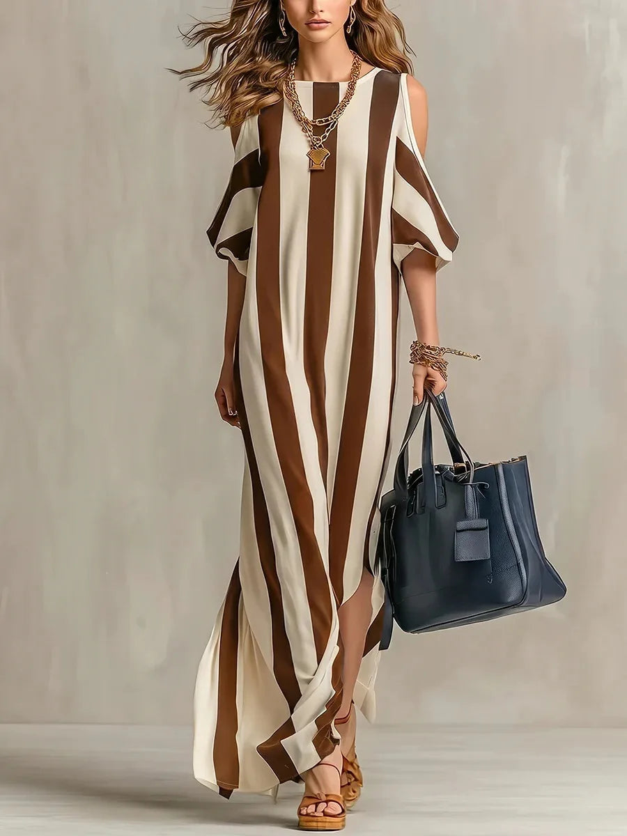 Sydney Off Shoulder Stripe Split Maxi Dress