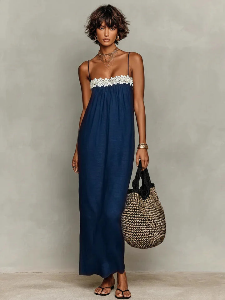 Zaria Contrast Trim Elegant Maxi Dress
