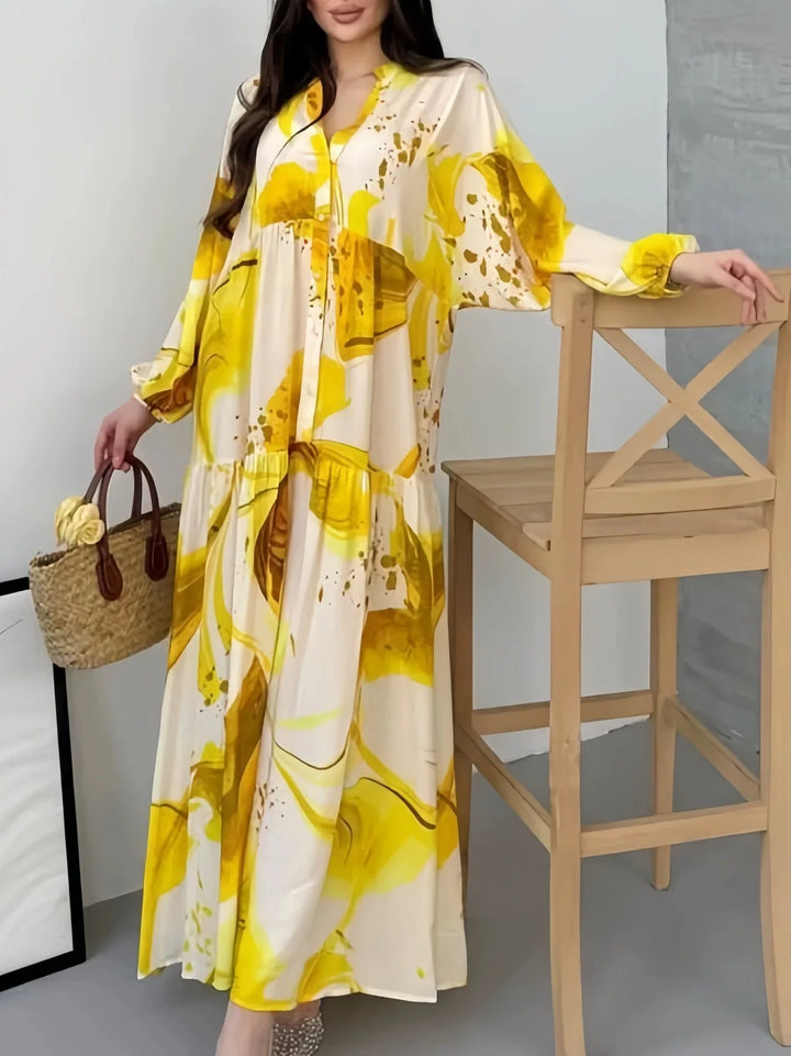 Rhea Elegant Bohemian Floral V Neck Maxi Dress