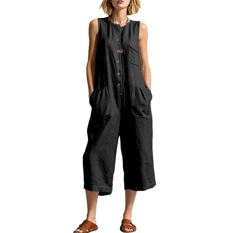 Talia Button Front Realxed Dungaree Jumpsuit