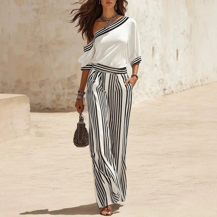 Avery One Shoulder Sleeveless Striped Jumpsuit Set
