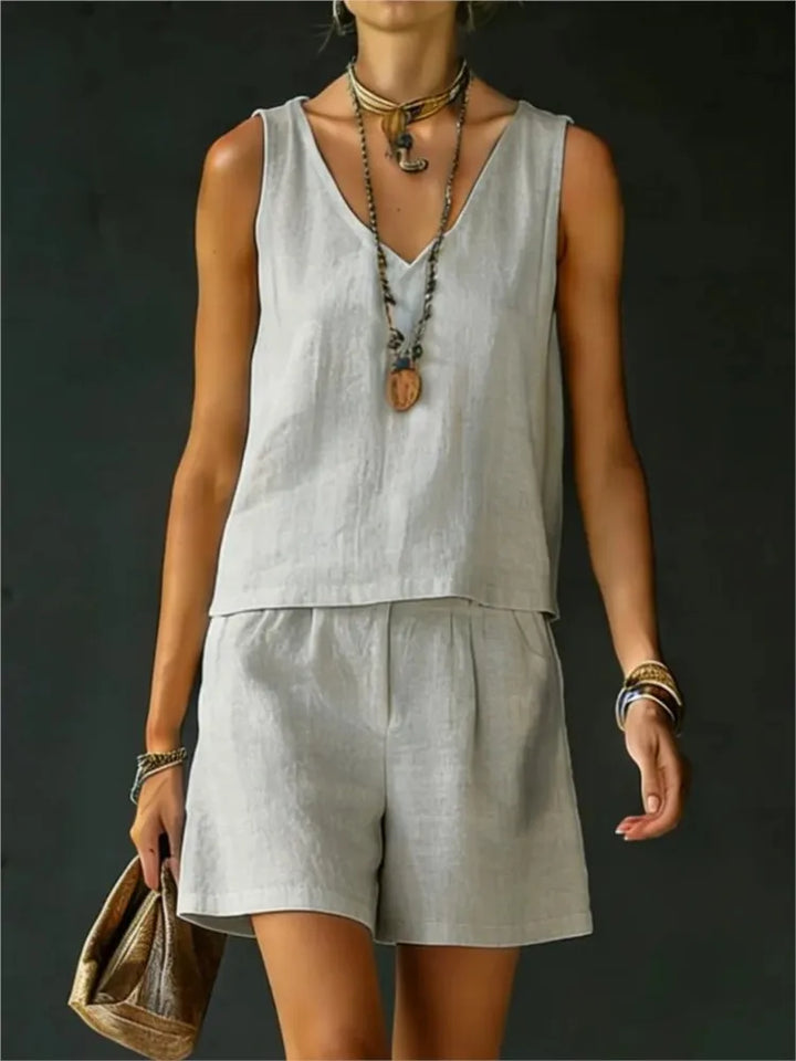 Diana Sleeveless V Neck Short Set