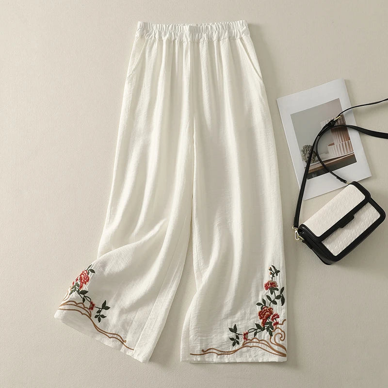Lucy Embroidered Linen Trousers