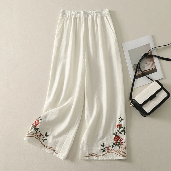 Lucy Embroidered Linen Trousers