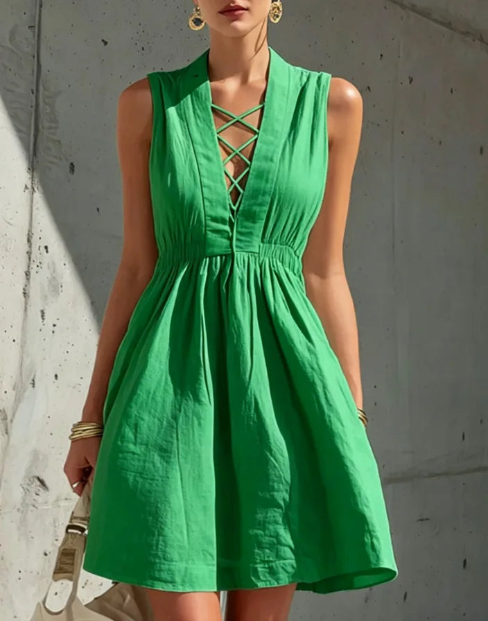 Sage Linen A-Line Mini Dress