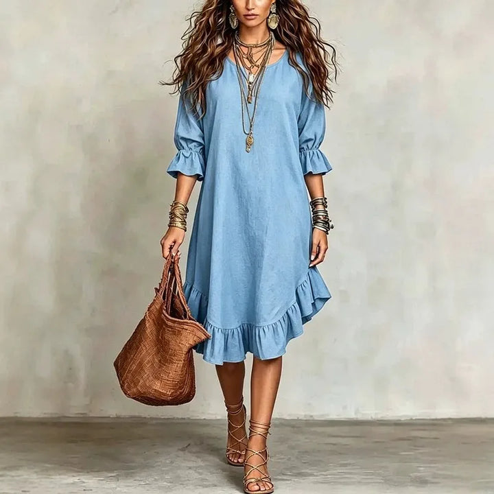 Josette Ruffle Half Sleeve V Neck Midi Dress